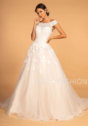 Cap Sleeve Wedding Dress with Lace Appliques by Elizabeth K GL2596-Wedding Dresses-ABC Fashion