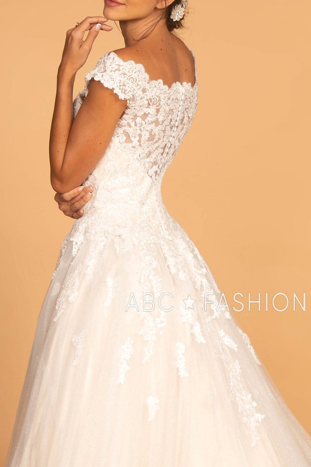 Cap Sleeve Wedding Dress with Lace Appliques by Elizabeth K GL2596-Wedding Dresses-ABC Fashion