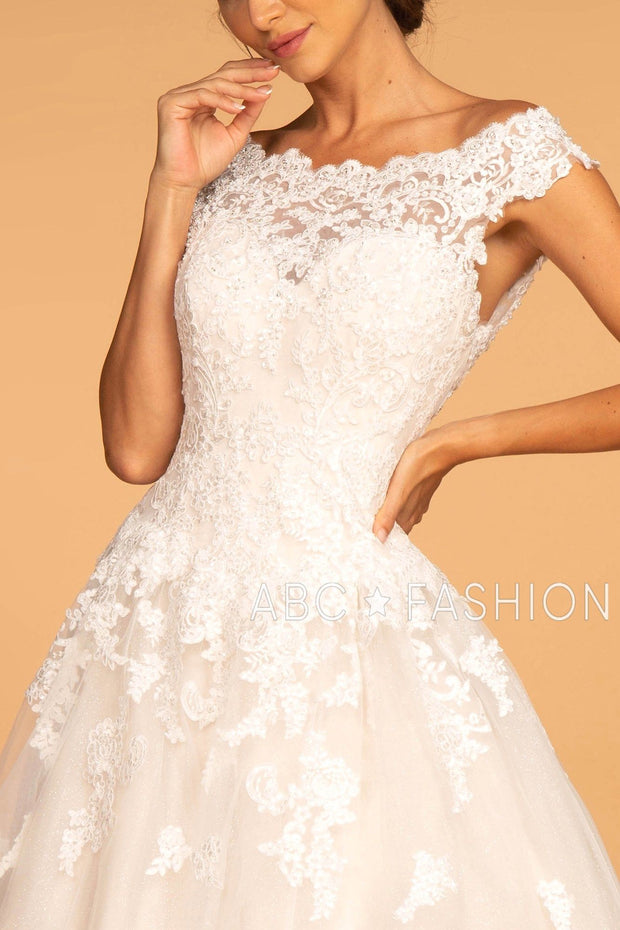 Cap Sleeve Wedding Dress with Lace Appliques by Elizabeth K GL2596-Wedding Dresses-ABC Fashion