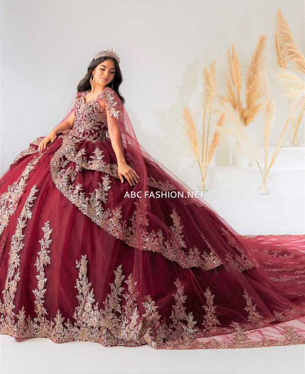 Cape Quinceanera Dress by House of Wu 26033C
