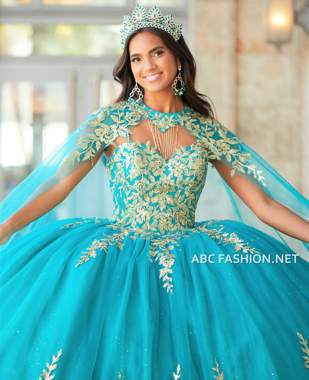 Cape Quinceanera Dress by House of Wu 26035C