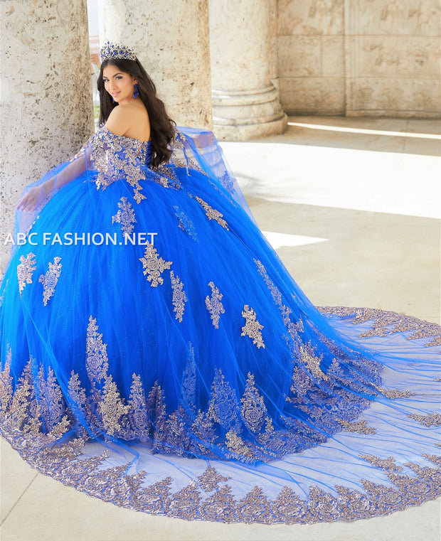 Cape Sleeve Quinceanera Dress by House of Wu 26028C