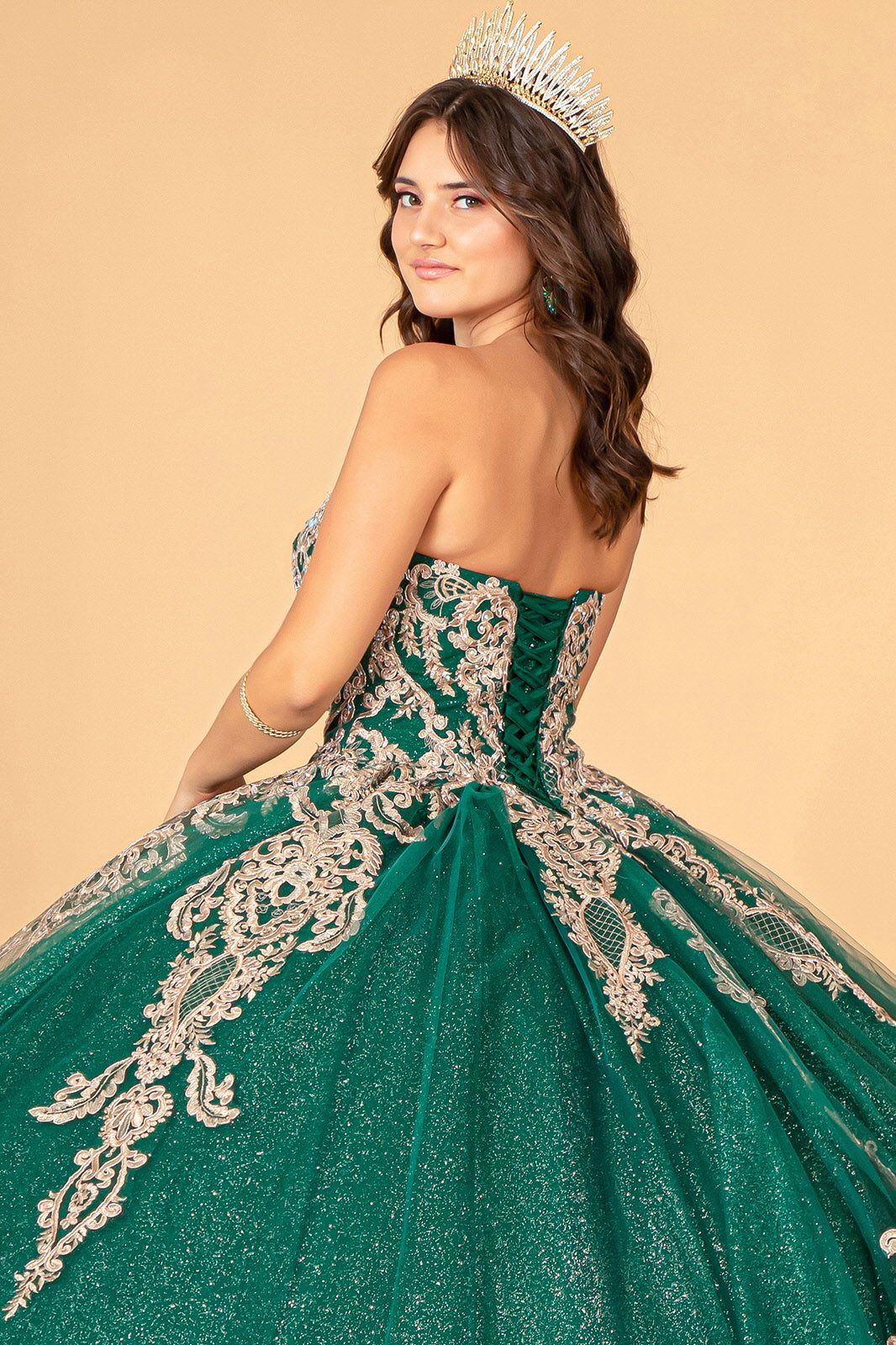 Cape Strapless Glitter Ball Gown by Elizabeth K GL3078