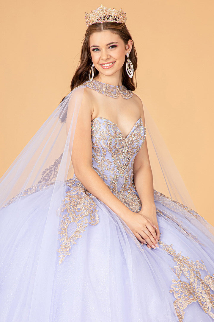 Cape Strapless Glitter Ball Gown by Elizabeth K GL3078