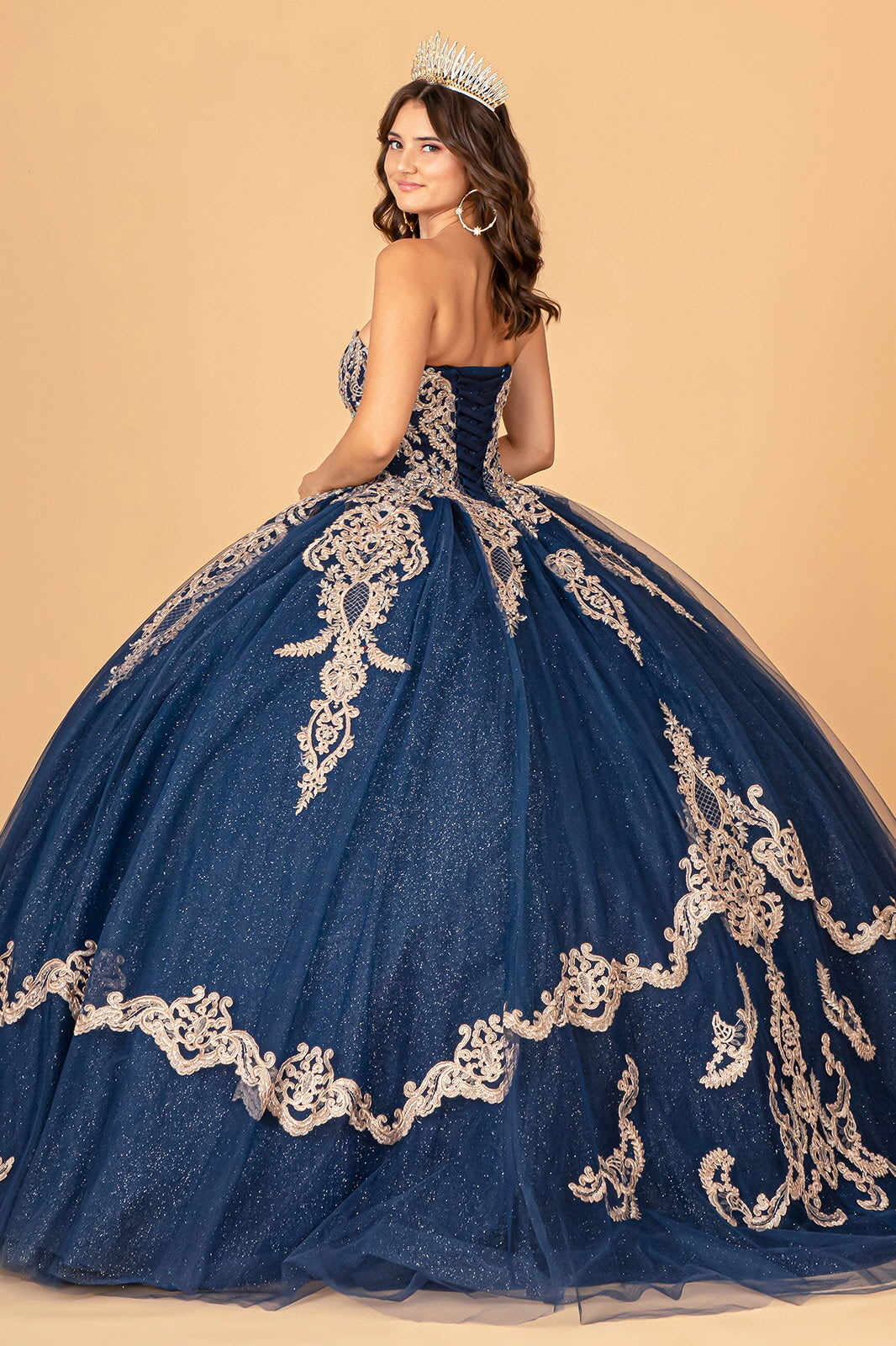 Cape Strapless Glitter Ball Gown by Elizabeth K GL3078