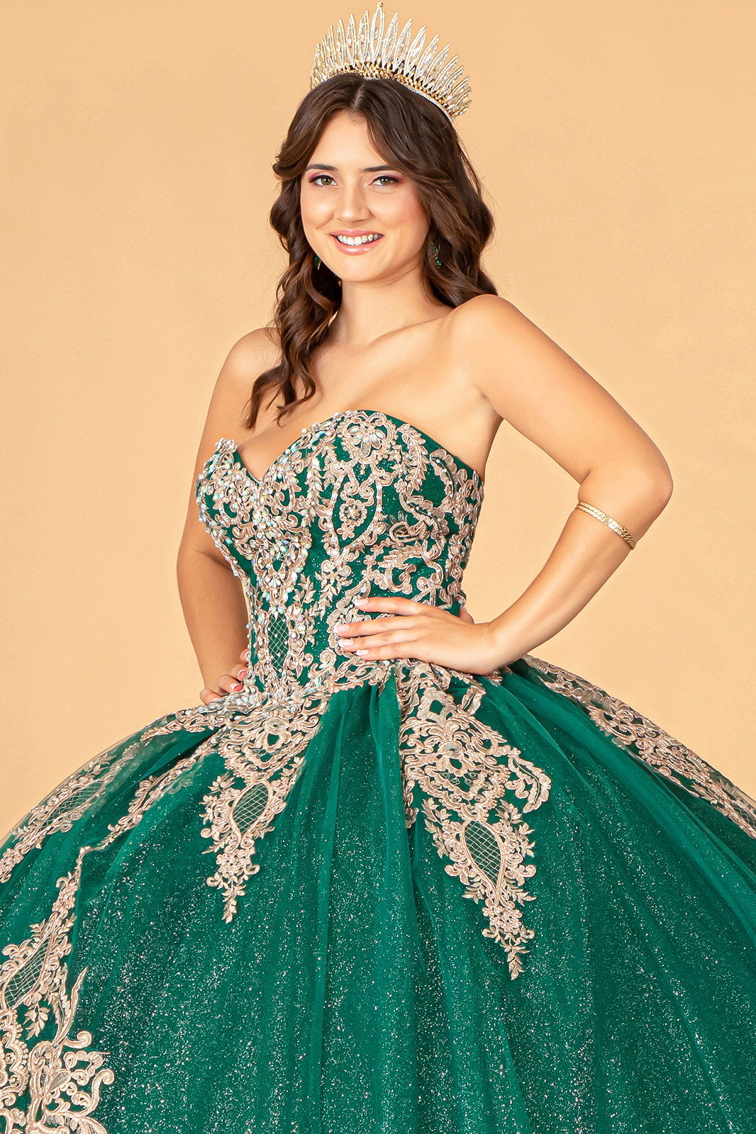 Cape Strapless Glitter Ball Gown by Elizabeth K GL3078