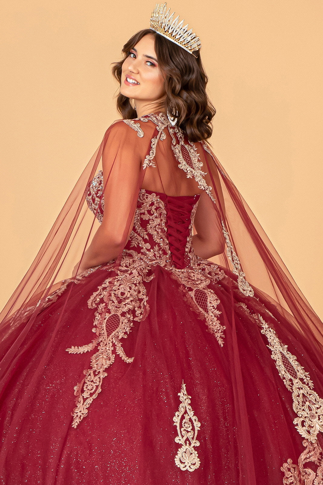 Cape Strapless Glitter Ball Gown by Elizabeth K GL3078