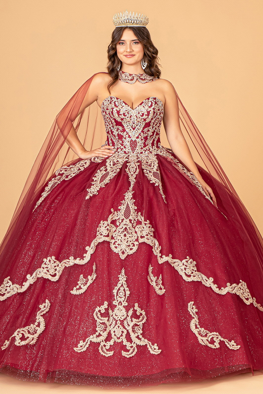 Cape Strapless Glitter Ball Gown by Elizabeth K GL3078