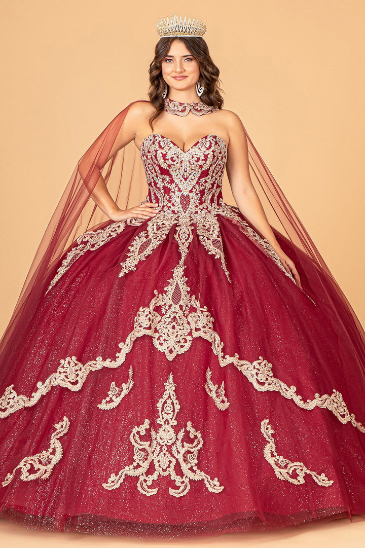 Cape Strapless Glitter Ball Gown by Elizabeth K GL3078