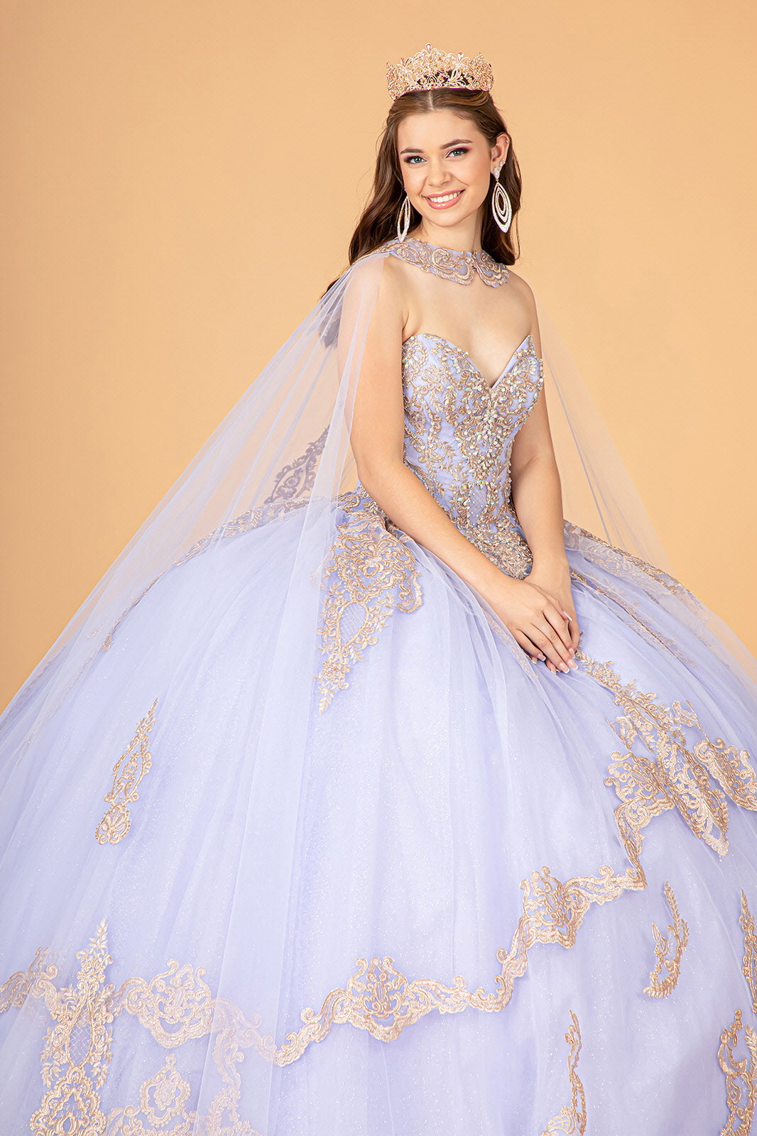 Cape Strapless Glitter Ball Gown by Elizabeth K GL3078