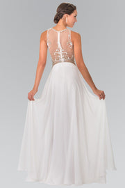 Champagne Beaded Illusion Dress by Elizabeth K GL2295-Long Formal Dresses-ABC Fashion