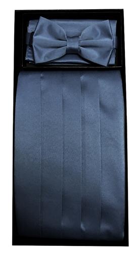 Charcoal Poly Satin Cummerbund, Bow Tie, and Hanky Set-Men's Cummerbund-ABC Fashion