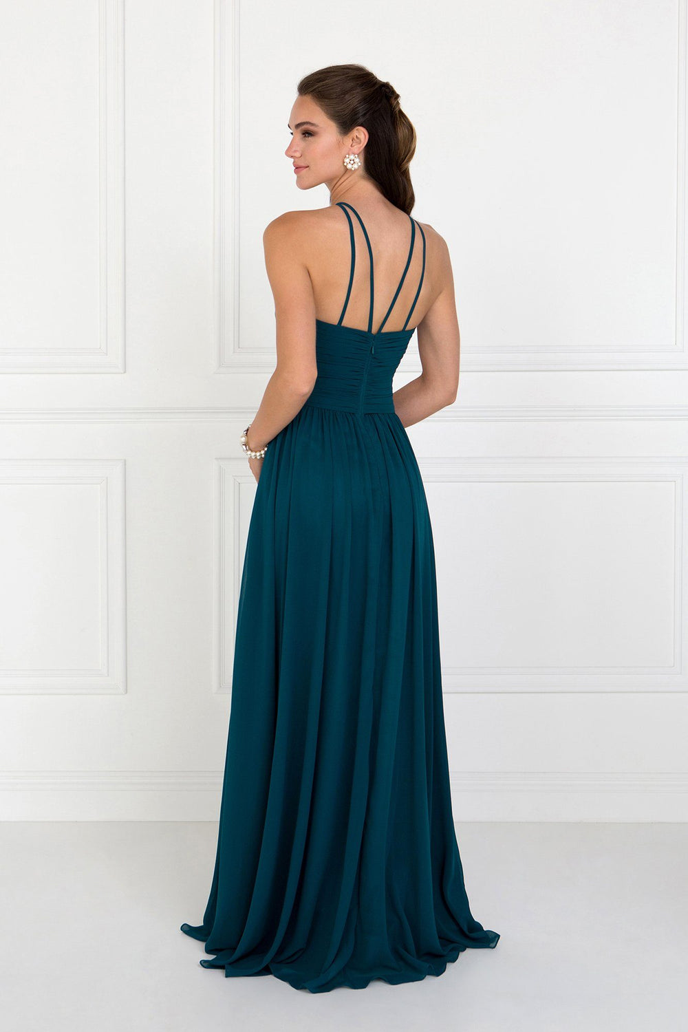 Chiffon High-Neck Ruched Long Mauve Dress by Elizabeth K GL1524-Long Formal Dresses-ABC Fashion