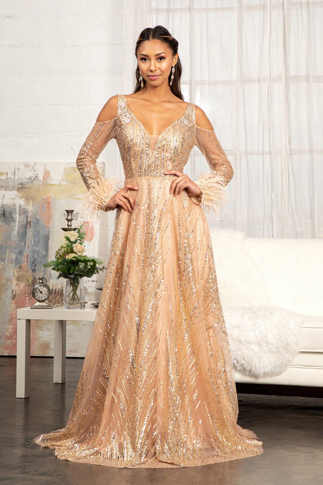 Elizabeth K GL3041 Cold Shoulder Gown - Formal Dress Shops XS / Rose Gold Elizabeth K GL3041 Cold Shoulder Gown - Formal Dress Shops XS / Rose Gold