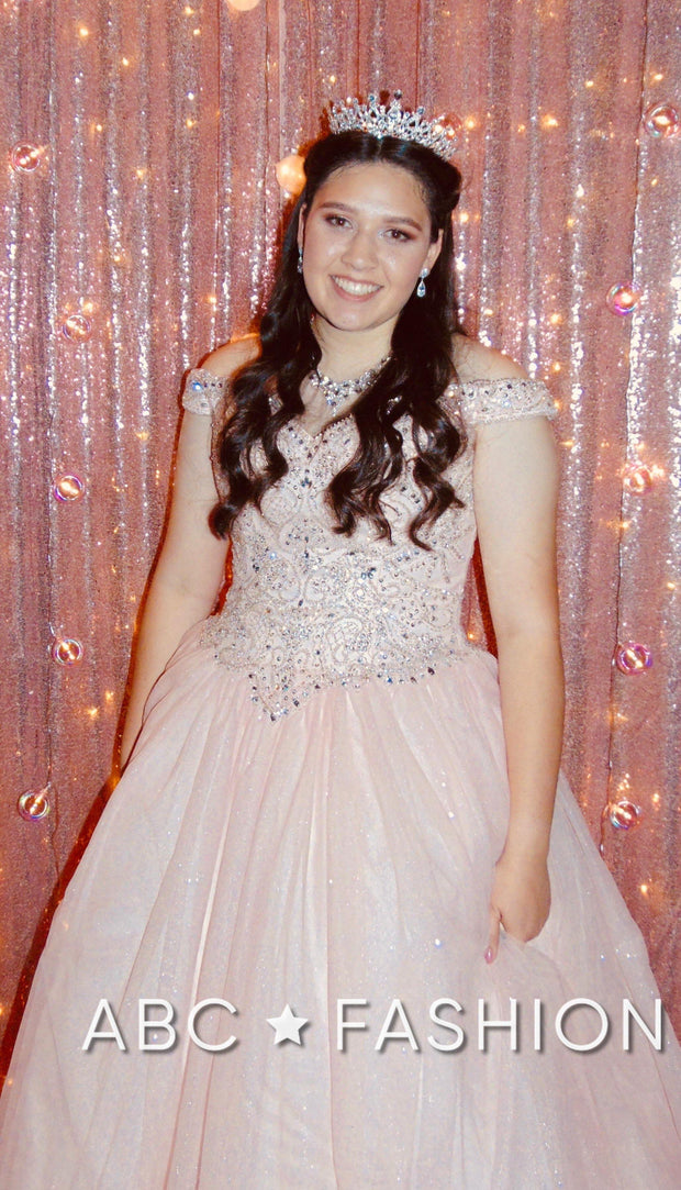 Cold Shoulder Glitter Quinceanera Dress by Fiesta Gowns 56377-Quinceanera Dresses-ABC Fashion