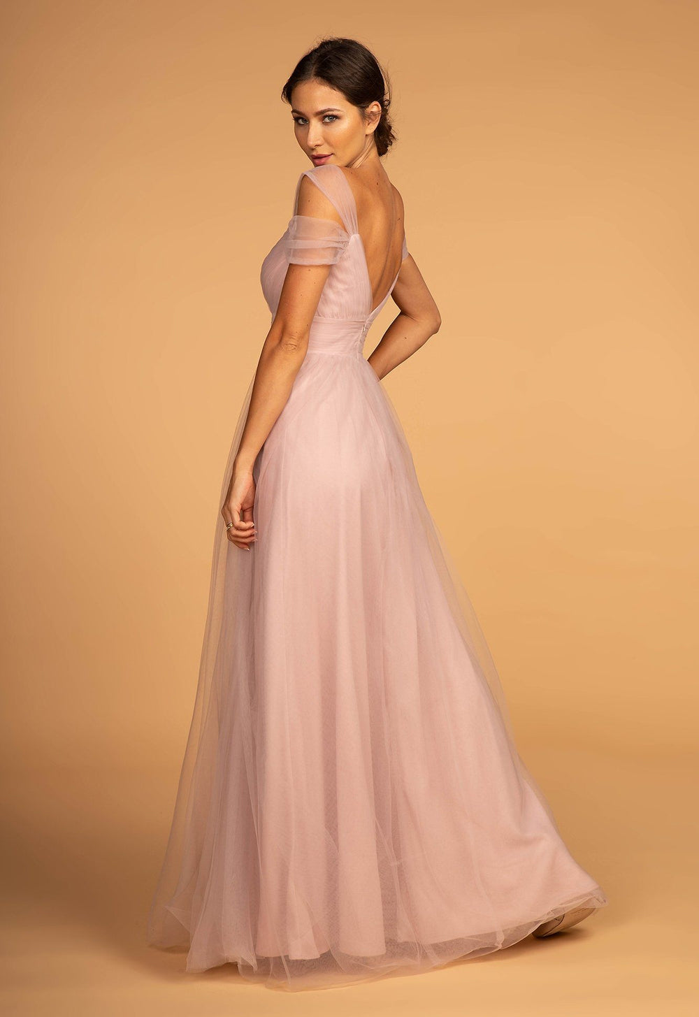 Cold Shoulder Long Tulle Dress by Elizabeth K GL2610-Long Formal Dresses-ABC Fashion