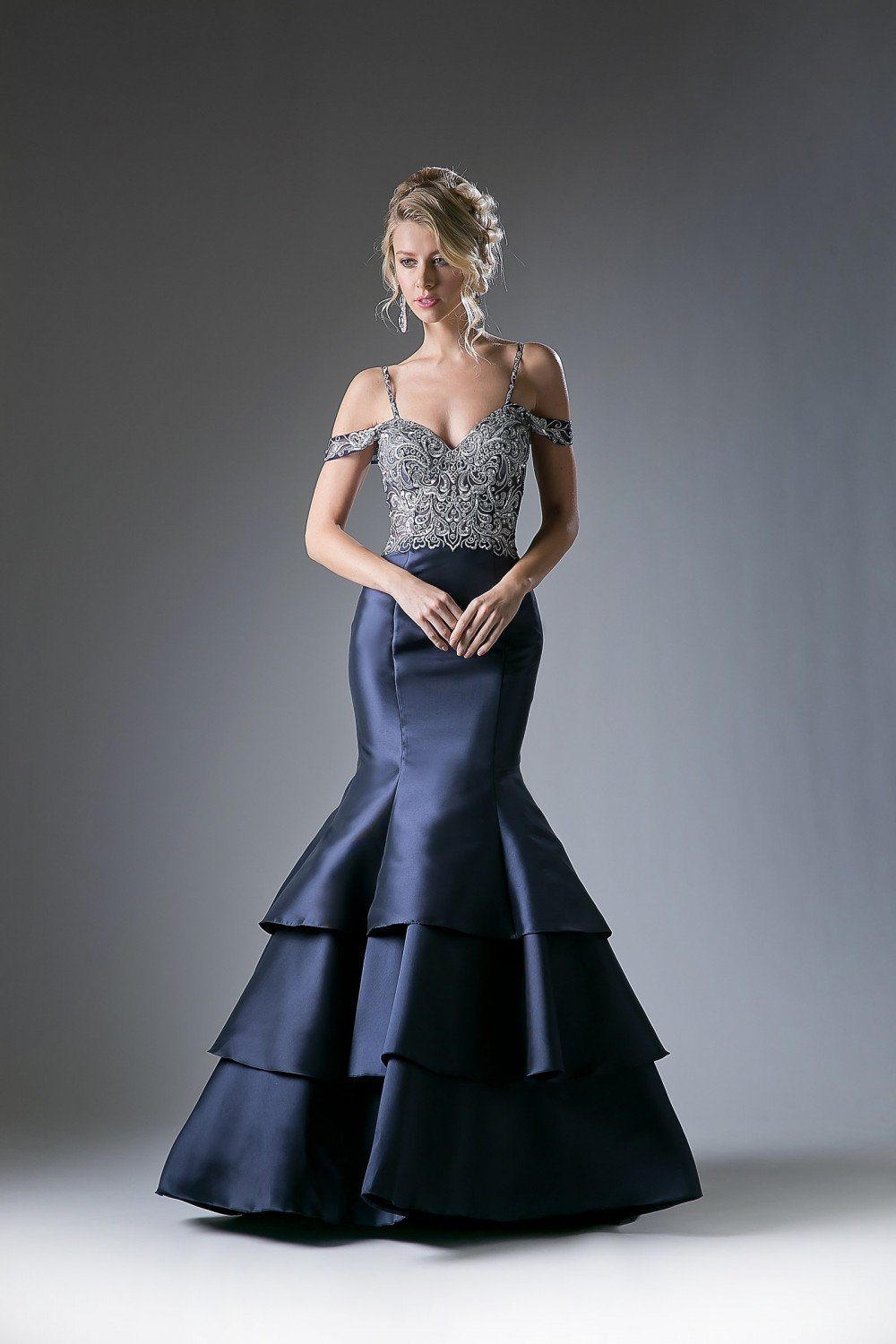 Cold Shoulder Mermaid Dress by Cinderella Divine 13115
