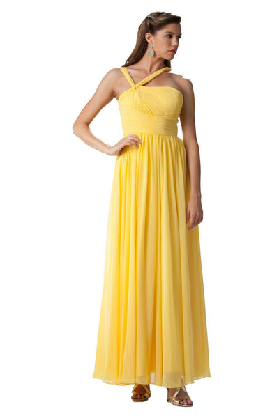 Coral Long One Shoulder Chiffon Dress by Poly USA 6678-Long Formal Dresses-ABC Fashion