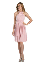 Coral Short Convertible Jersey Dress by Poly USA-Short Cocktail Dresses-ABC Fashion