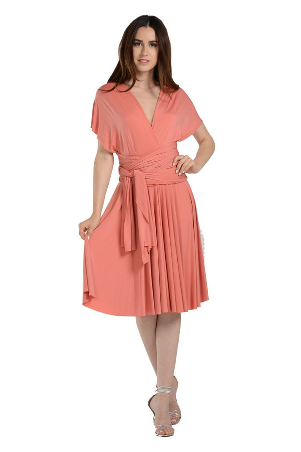 Coral Short Convertible Jersey Dress by Poly USA-Short Cocktail Dresses-ABC Fashion