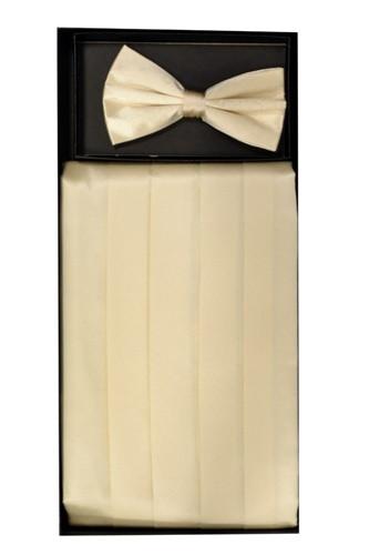 Cream Silk Satin Cummerbund and Bow Tie Set-Men's Cummerbund-ABC Fashion