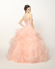 Crystal Beaded High Neck Ball Gown with Ruffled Skirt by Juliet 1420-Quinceanera Dresses-ABC Fashion