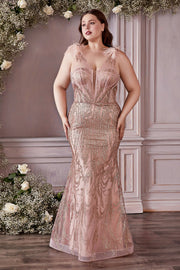 Curve Feather Glitter Gown by Cinderella Divine CB087C