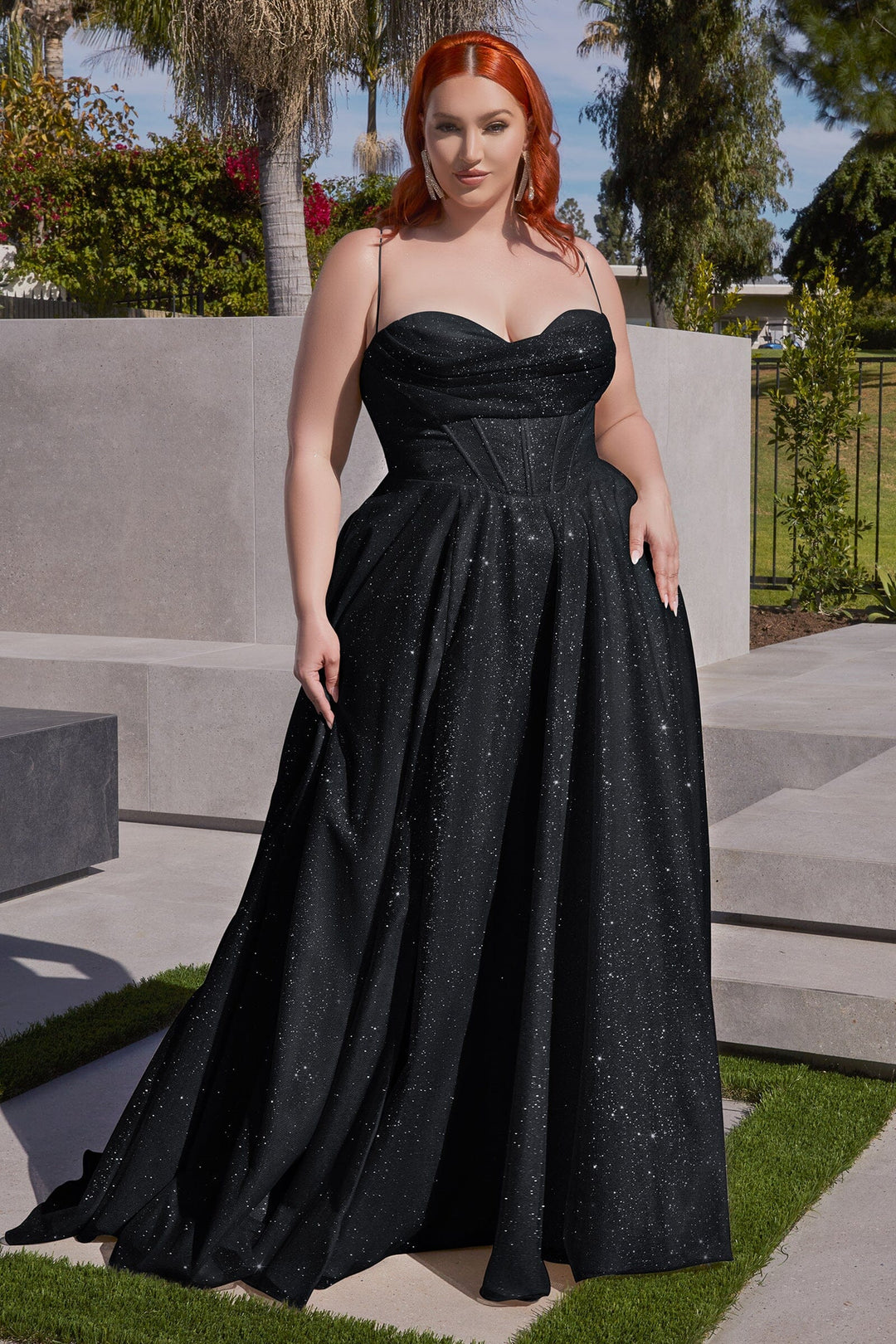 Curve Glitter Cowl A-line Gown by Ladivine CD252C