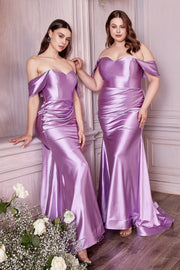 Curve Off Shoulder Satin Gown by Cinderella Divine CH163C - Outlet