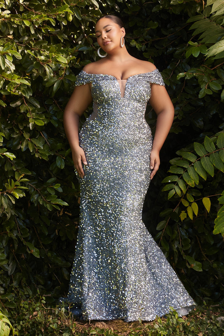 Curve Off Shoulder Sequin Gown by Cinderella Divine CD975C