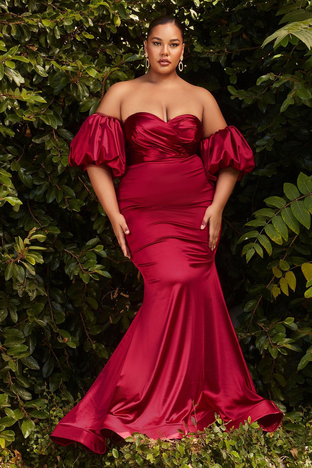 Curve Puff Sleeve Satin Gown by Cinderella Divine CD983C