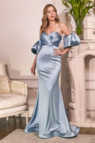 Curve Puff Sleeve Satin Gown by Cinderella Divine CD983C
