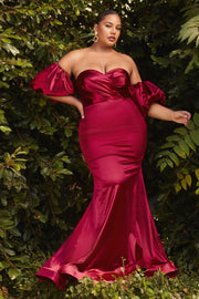 Curve Puff Sleeve Satin Gown by Cinderella Divine CD983C