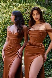 Curve Satin Off Shoulder Corset Gown by Ladivine 7492C