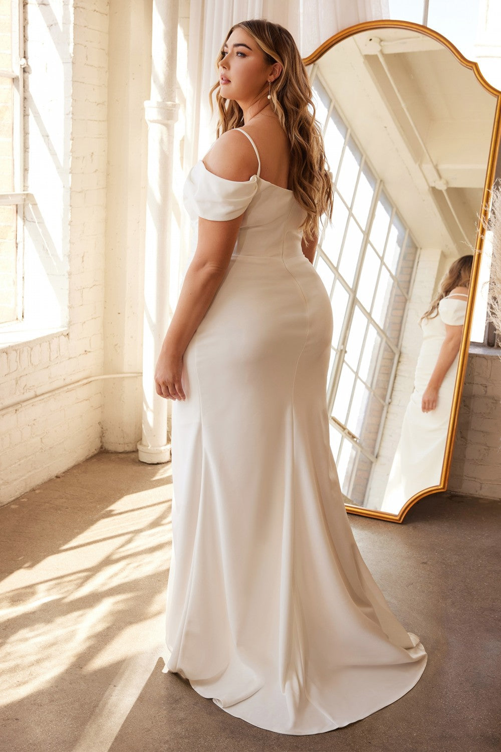 Curve White Off Shoulder Gown by Cinderella Divine KV1057WC ABC Fashion Curve White Off Shoulder Gown by Cinderella Divine KV1057WC ABC Fashion