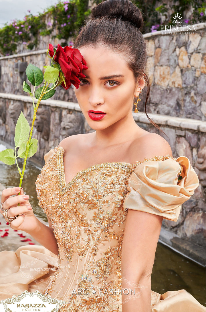 Gold Off Shoulder Quinceanera Dress by Ragazza D68-568