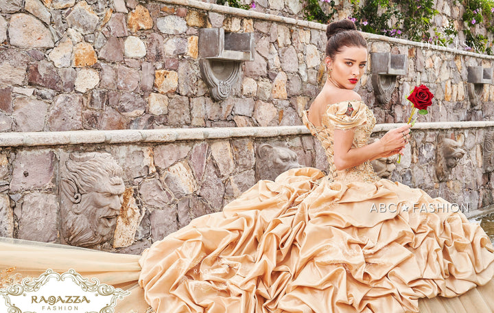 Gold Off Shoulder Quinceanera Dress by Ragazza D68-568