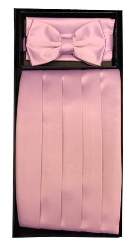 Dusty Pink Poly Satin Cummerbund, Bow Tie, and Hanky Set-Men's Cummerbund-ABC Fashion
