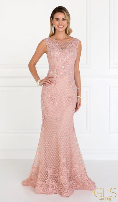 Dusty Rose Floral Embroidered Mermaid Gown by Elizabeth K GL1536-Long Formal Dresses-ABC Fashion