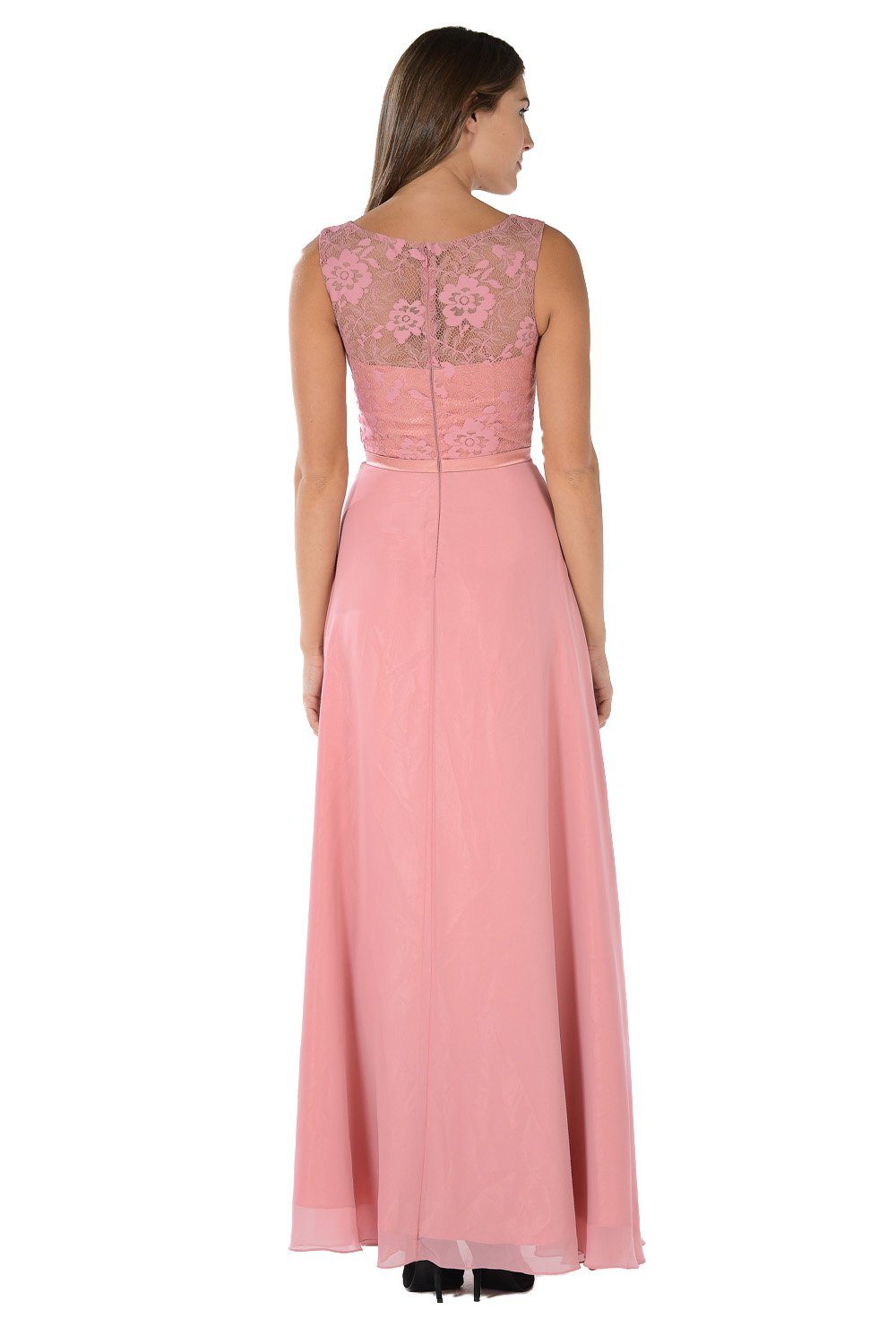 Dusty Rose Long Lace Bodice Dress with Bolero Jacket by Poly USA-Long Formal Dresses-ABC Fashion