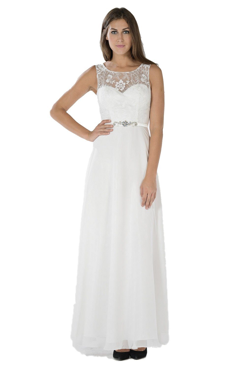 Dusty Rose Long Lace Bodice Dress with Bolero Jacket by Poly USA-Long Formal Dresses-ABC Fashion