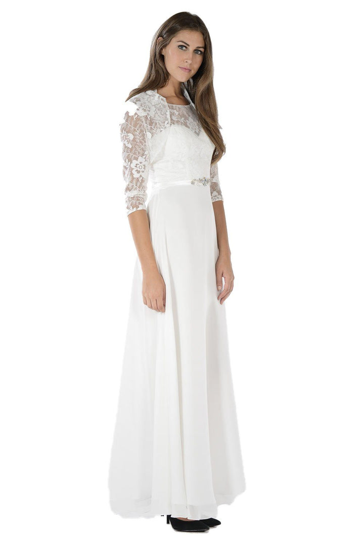 Dusty Rose Long Lace Bodice Dress with Bolero Jacket by Poly USA-Long Formal Dresses-ABC Fashion