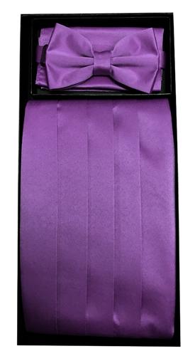 Eggplant Poly Satin Cummerbund, Bow Tie, and Hanky Set-Men's Cummerbund-ABC Fashion