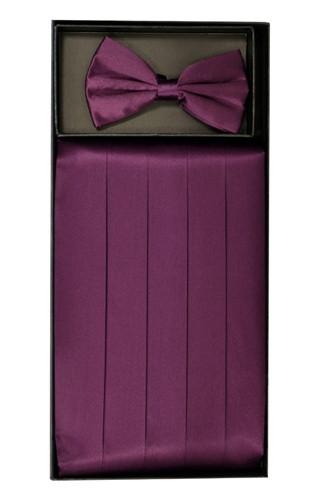 Eggplant Silk Satin Cummerbund and Bow Tie Set-Men's Cummerbund-ABC Fashion