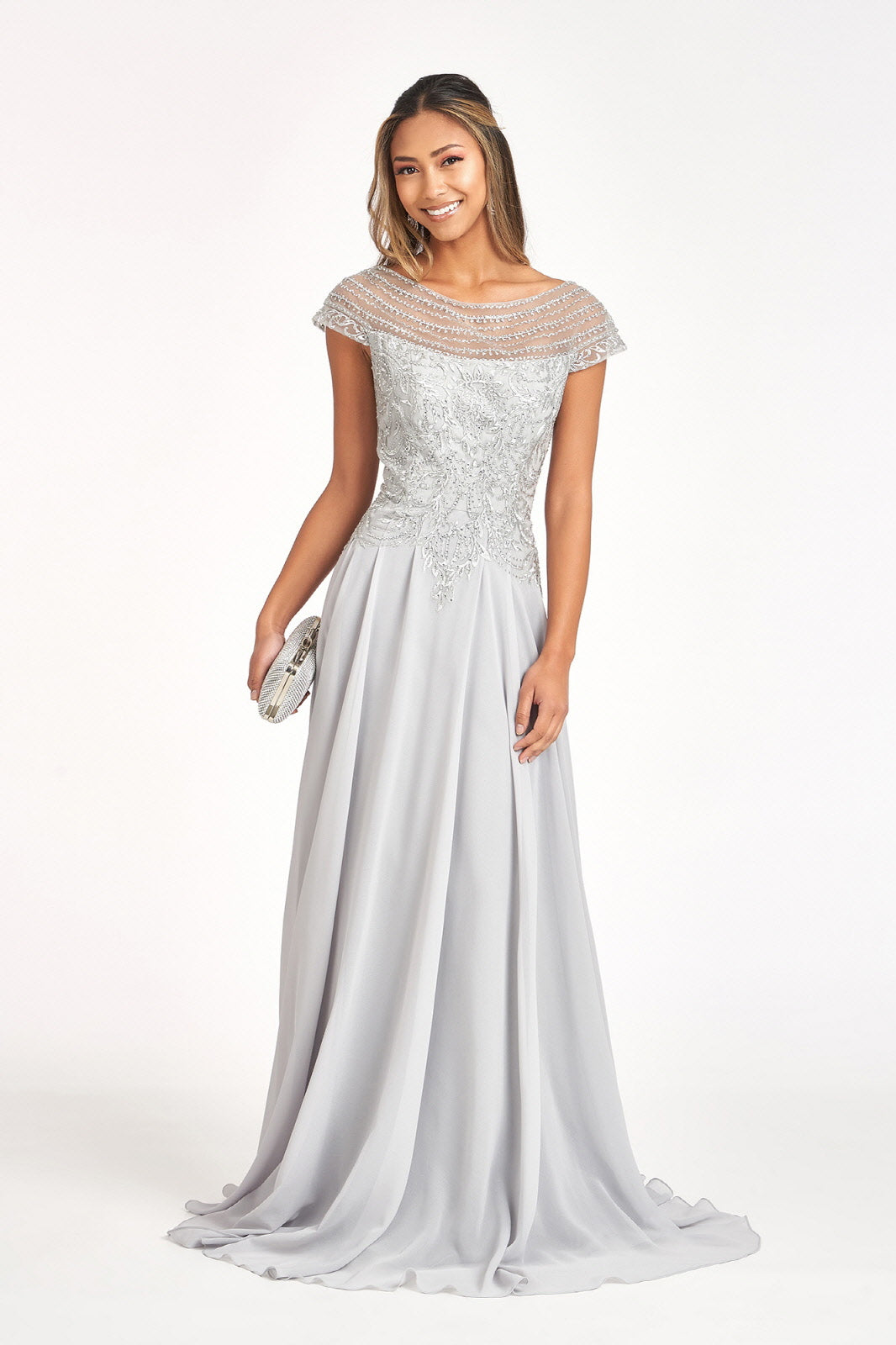 Embellished Cap Sleeve Chiffon Gown by Elizabeth K GL3065