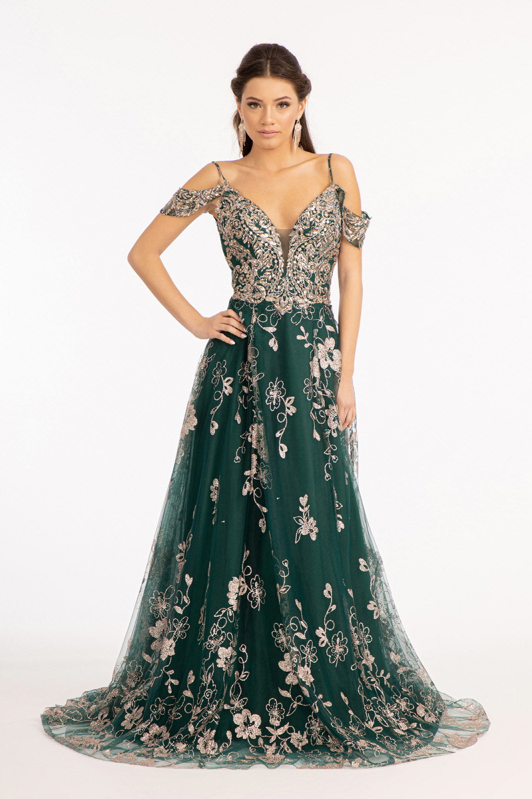 Embellished Cold Shoulder Gown by Elizabeth K GL3070