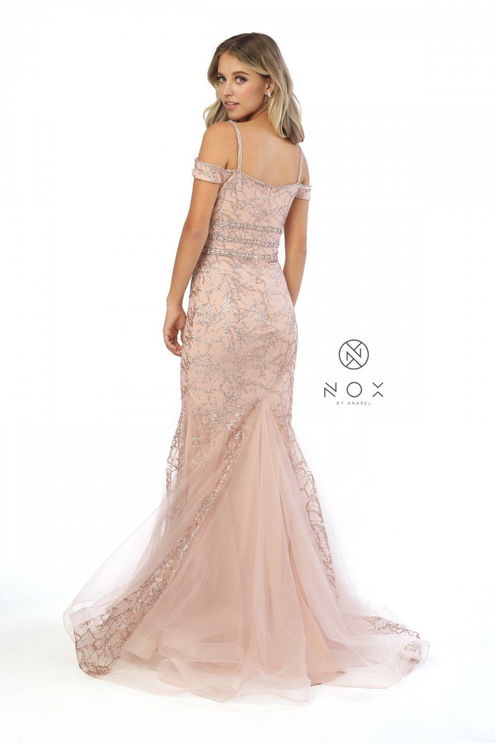 Embellished Cold Shoulder Long Mermaid Dress by Nox Anabel S268-Long Formal Dresses-ABC Fashion