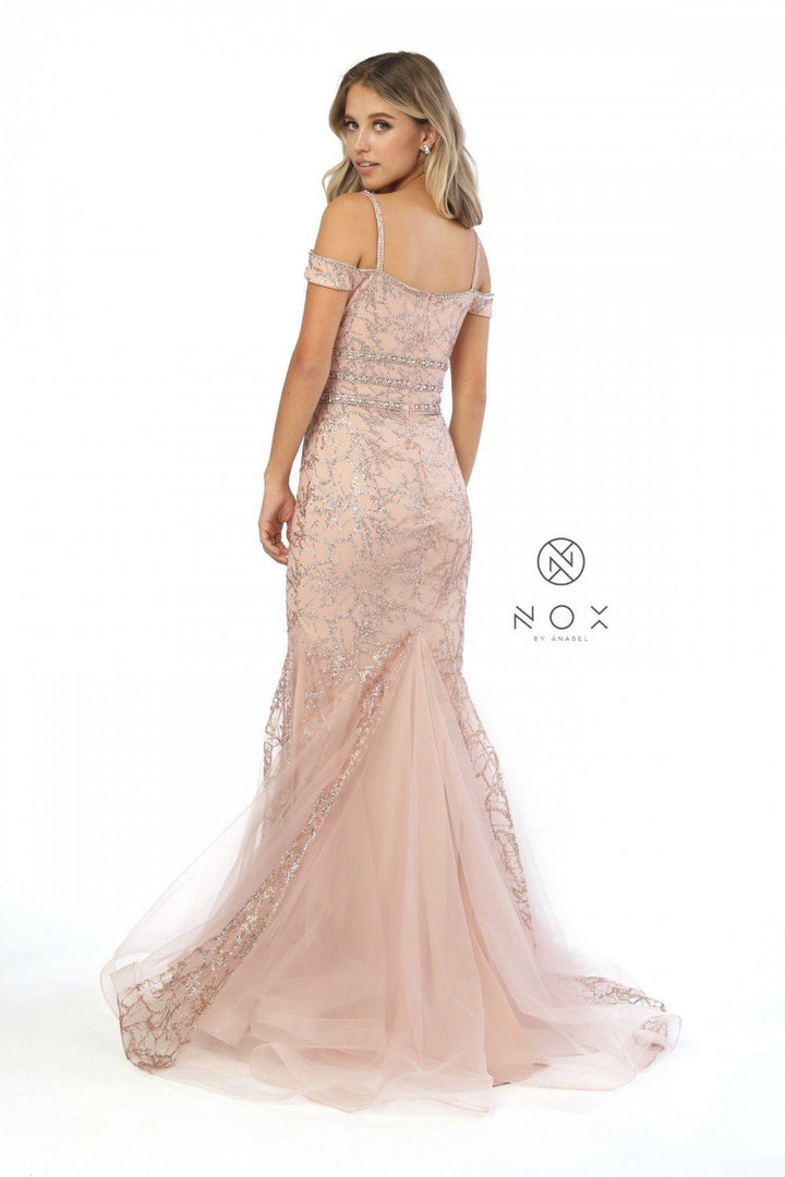 Embellished Cold Shoulder Long Mermaid Dress by Nox Anabel S268-Long Formal Dresses-ABC Fashion