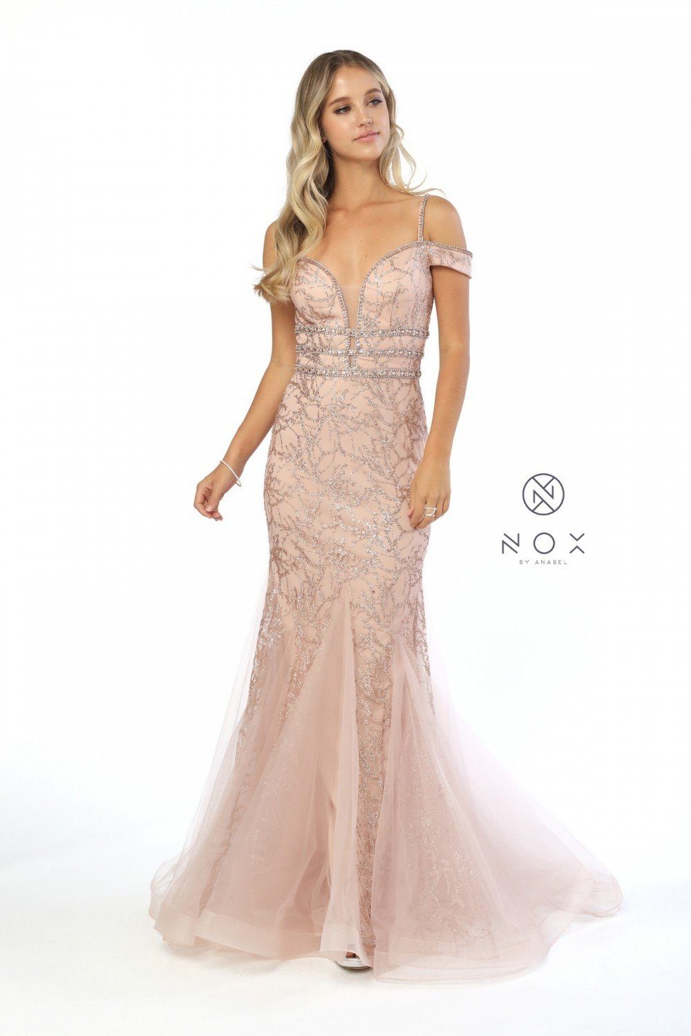 Embellished Cold Shoulder Long Mermaid Dress by Nox Anabel S268-Long Formal Dresses-ABC Fashion