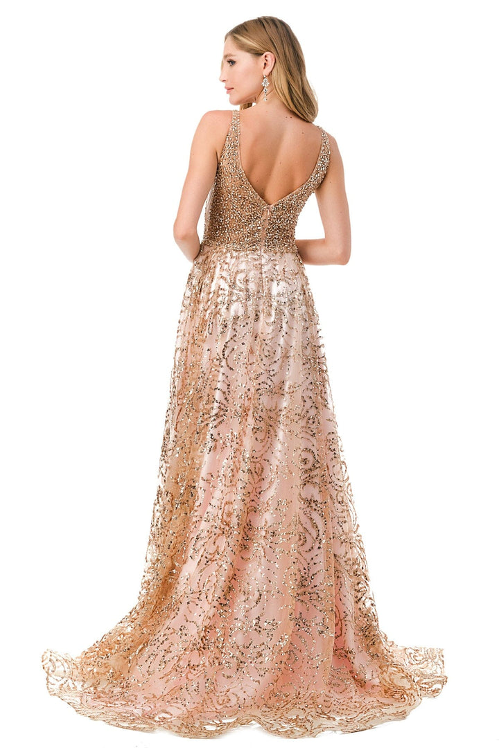 Embellished Deep V-Neck A-Line Gown by Coya L2771T